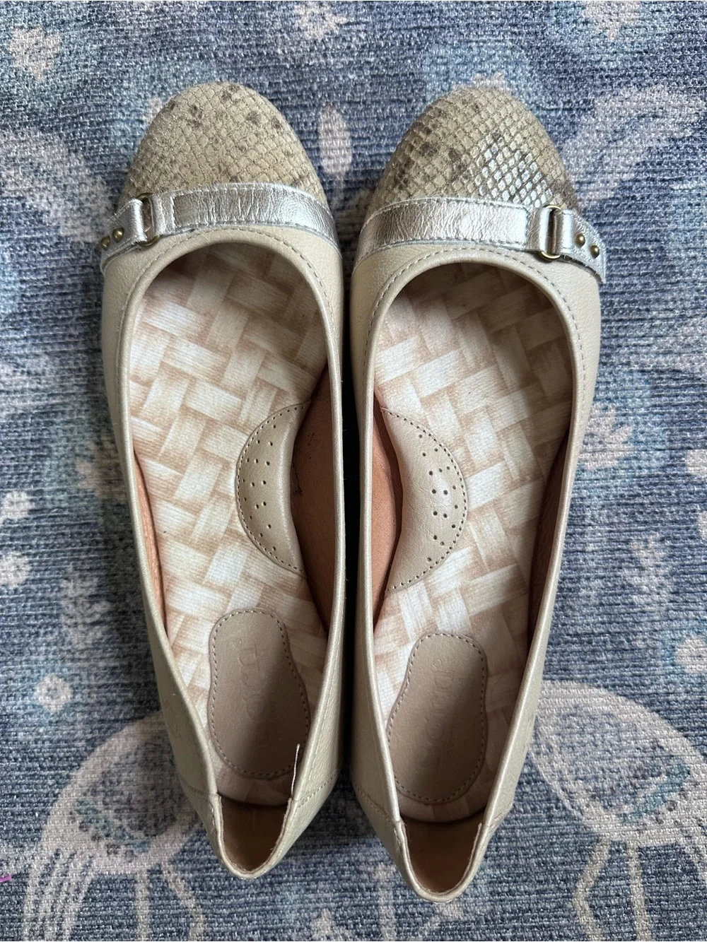 Born Masia Beige Leather Snake Print Toe Ballet Flats Sz 7.5/38.5